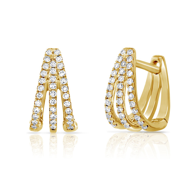 14K Yellow Gold Diamond Triple Huggie Earrings