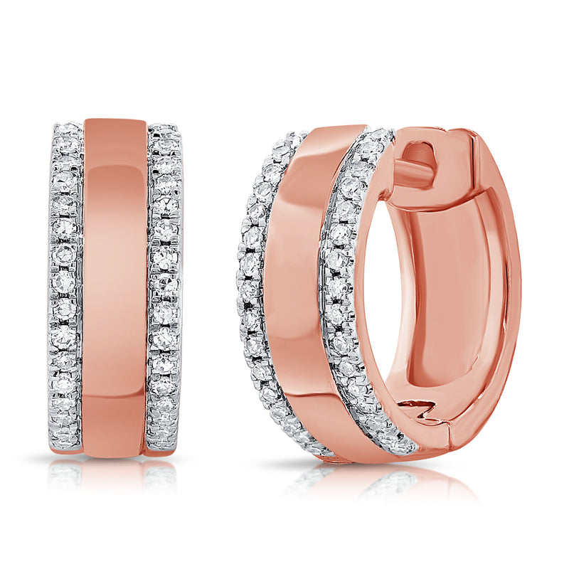 14K White Gold Diamond Medium Huggie Earrings-EARRINGS-Maurice's Jewelers-ROSE GOLD-
