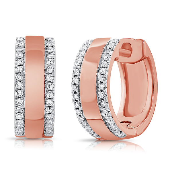 14K Yellow Gold Diamond Medium Huggie Earrings-EARRINGS-aaron jewelry-ROSE GOLD-