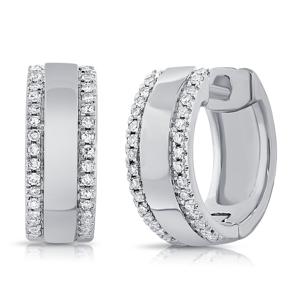 14K White Gold Diamond Medium Huggie Earrings