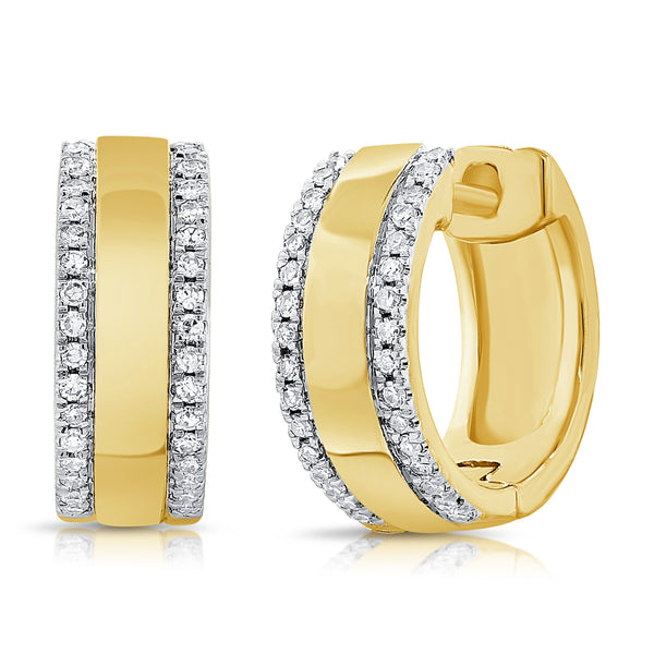 14K Yellow Gold Diamond Medium Huggie Earrings-EARRINGS-aaron jewelry-YELLOW GOLD-
