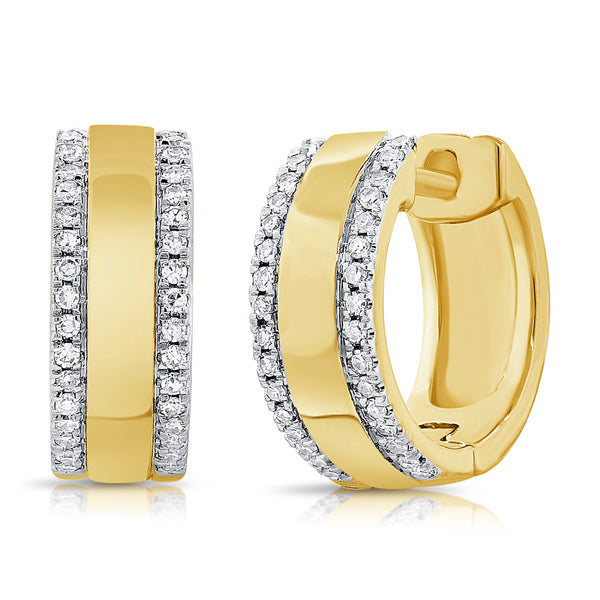14K Yellow Gold Diamond Medium Huggie Earrings