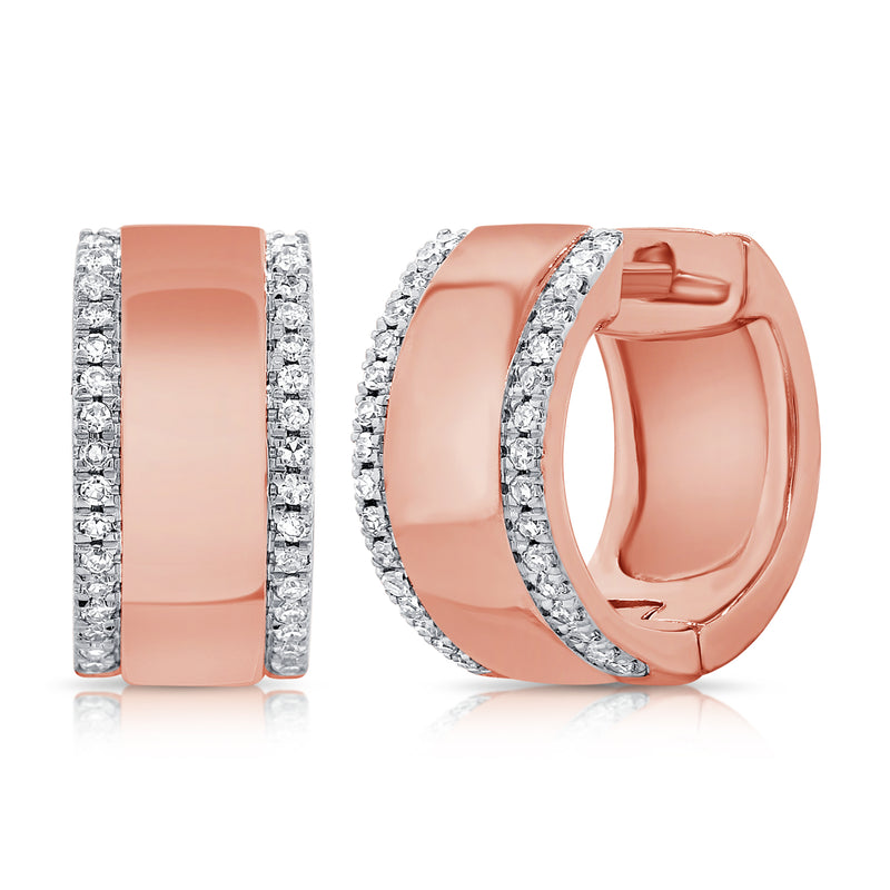 14K White Gold Diamond Outline Large Huggie Earrings-EARRINGS-Maurice's Jewelers-ROSE GOLD-
