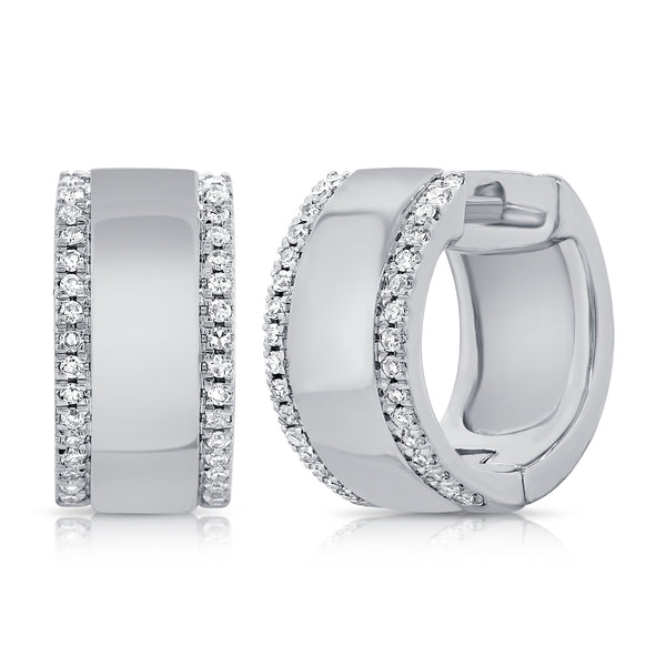 14K White Gold Diamond Outline Large Huggie Earrings