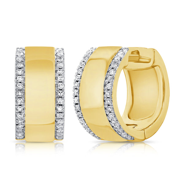 14K Yellow Gold Diamond Outline Large Huggie Earrings
