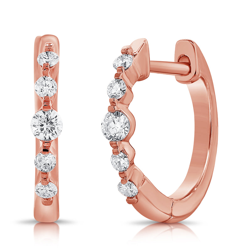 14K Yellow Gold Diamond Single Prong Huggie Earrings-earrings-aaron jewelry-ROSE GOLD-