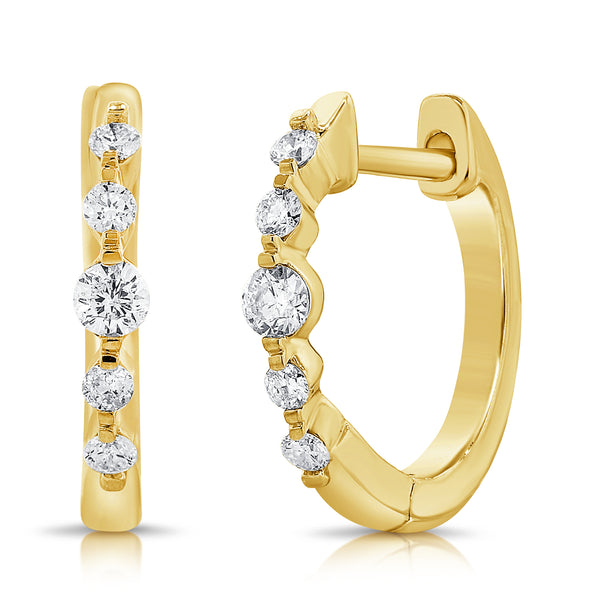 14K Yellow Gold Diamond Single Prong Huggie Earrings