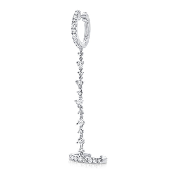 14K White Diamond Double Hoop Chain Earring(1)