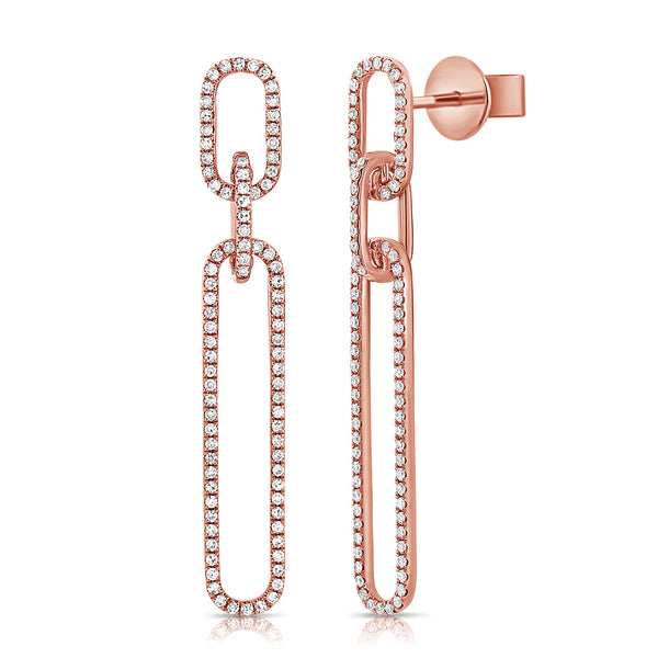 14K Yellow Diamond Paper Clip Dangle Earrings-EARRINGS-aaron jewelry-Rose Gold-