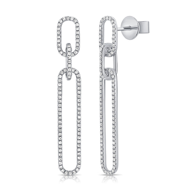 14K White Diamond Paper Clip Dangle Earrings-EARRINGS-Maurice's Jewelers-White Gold-