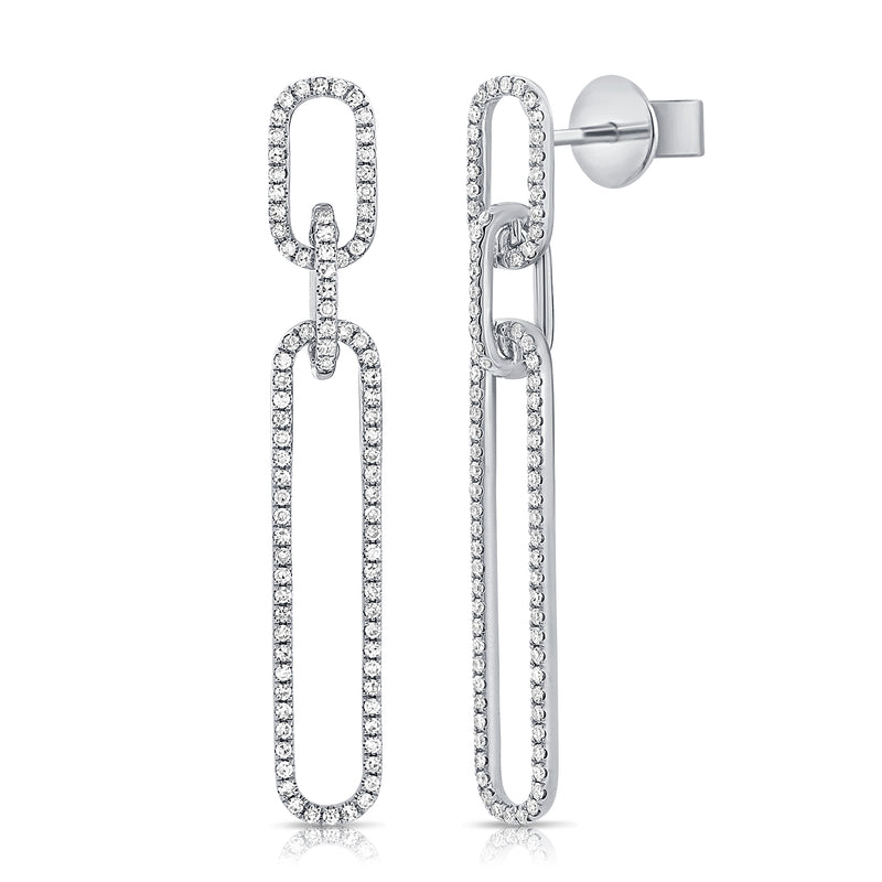 14K White Diamond Paper Clip Dangle Earrings-EARRINGS-Maurice's Jewelers-White Gold-