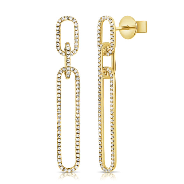 14K Yellow Diamond Paper Clip Dangle Earrings-EARRINGS-aaron jewelry-Yellow Gold-