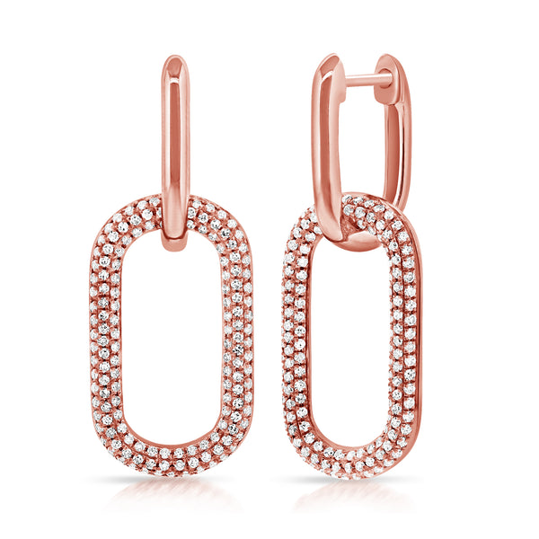 14K White Pave Diamond Large Paper Link Earrings-EARRINGS-aaron jewelry-Rose Gold-