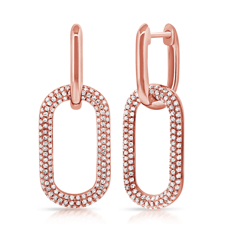 14K Yellow Gold Pave Diamond Large Paper Link Earrings-EARRINGS-aaron jewelry-Rose Gold-