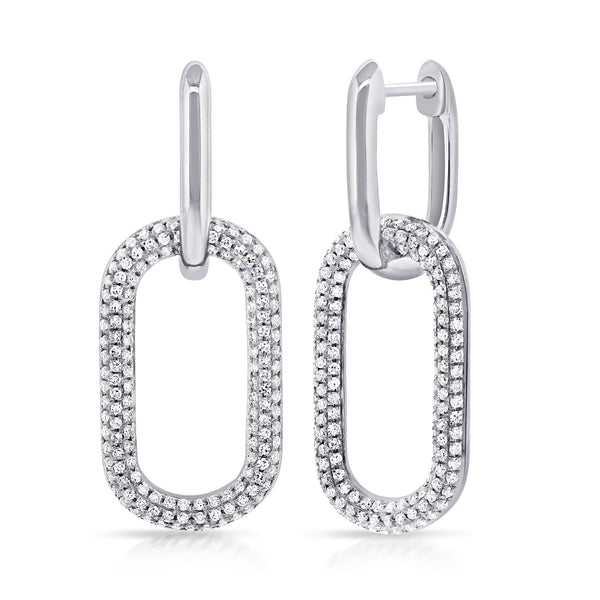 14K White Pave Diamond Large Paper Link Earrings-EARRINGS-aaron jewelry-White Gold-
