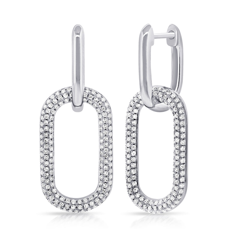 14K White Pave Diamond Large Paper Link Earrings-EARRINGS-aaron jewelry-White Gold-