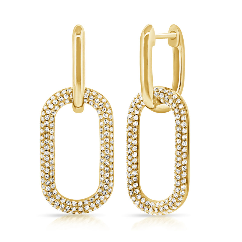 14K White Pave Diamond Large Paper Link Earrings-EARRINGS-aaron jewelry-Yellow Gold-