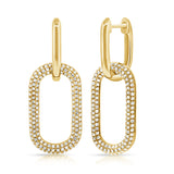14K Yellow Gold Pave Diamond Large Paper Link Earrings