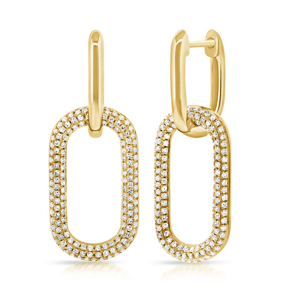 14K Yellow Gold Pave Diamond Large Paper Link Earrings