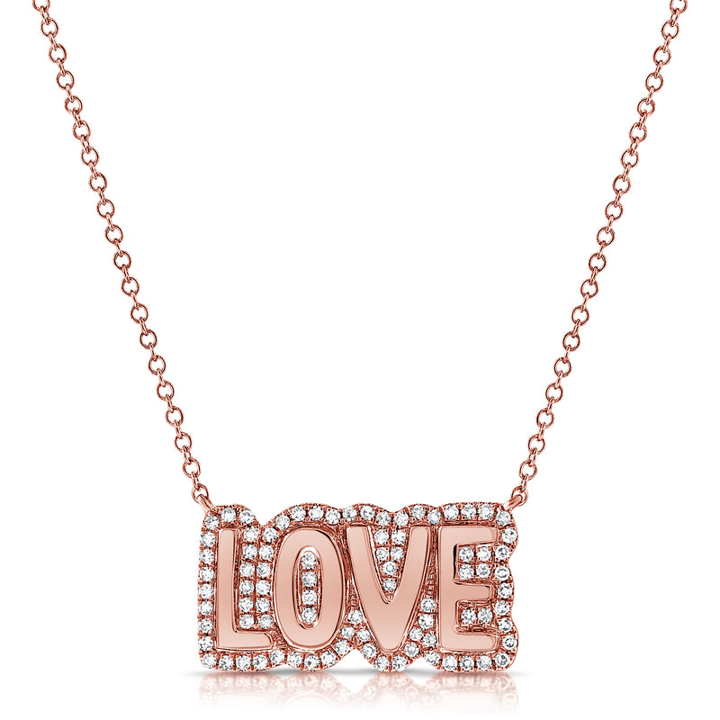 14K Yellow Gold Diamond Bubble Love Necklace-Necklaces-aaron jewelry-ROSE GOLD-