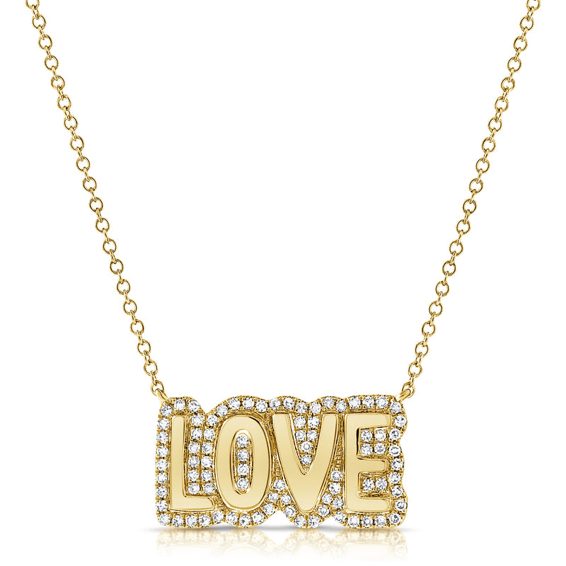 14K Yellow Gold Diamond Bubble Love Necklace-Necklaces-aaron jewelry-YELLOW GOLD-