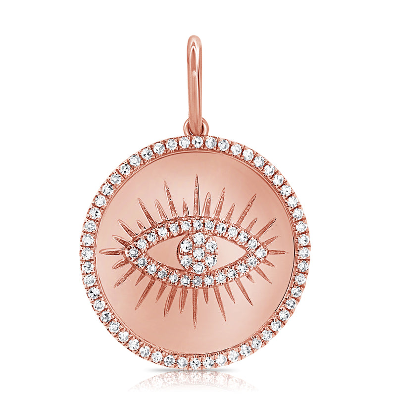 14K White Gold Diamond Evil Eye High Polish Charm-Charms & Pendants-Maurice's Jewelers-ROSE GOLD-