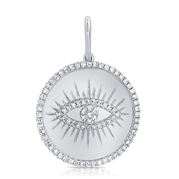 14K White Gold Diamond Evil Eye High Polish Charm-Charms & Pendants-Maurice's Jewelers-WHITE GOLD-