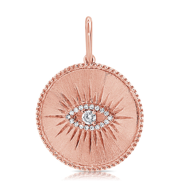 14K White Gold Diamond Evil Eye Matte Finish Pendant-Charms & Pendants-Maurice's Jewelers-ROSE GOLD-