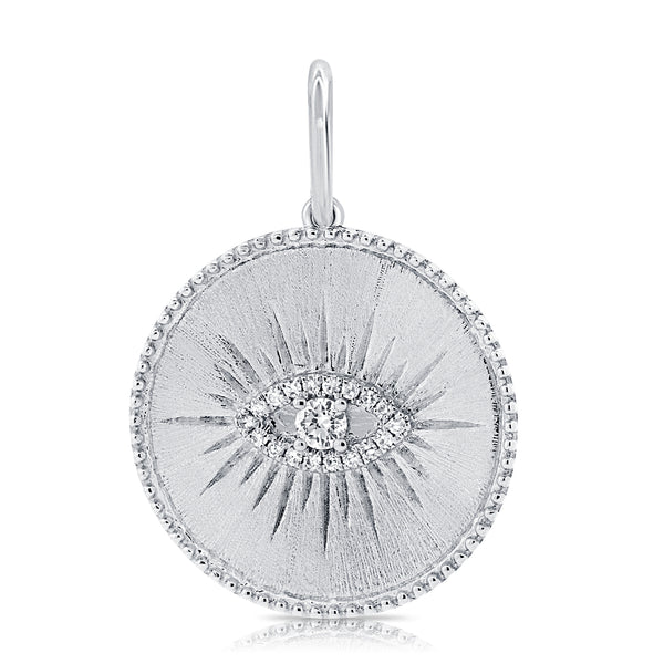 14K White Gold Diamond Evil Eye Matte Finish Pendant-Charms & Pendants-Maurice's Jewelers-WHITE GOLD-