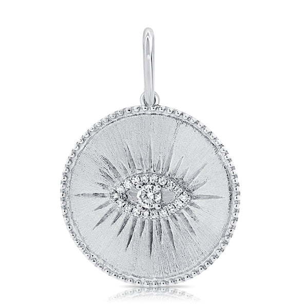 14K White Gold Diamond Evil Eye Matte Finish Pendant