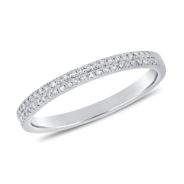 14K White Gold Diamond Border Double Row Band