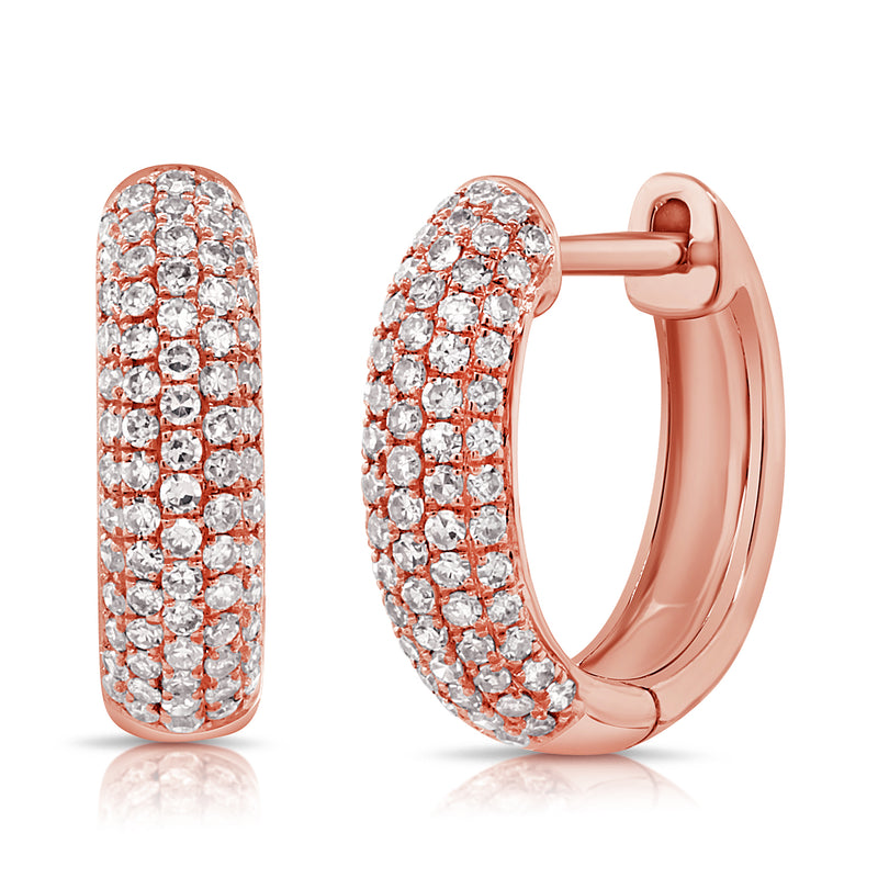 14K White Gold Diamond Pave Huggie Earrings-EARRINGS-aaron jewelry-ROSE GOLD-