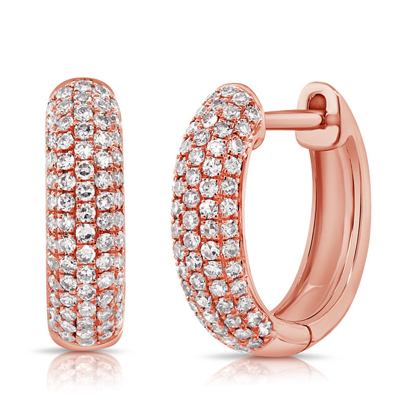 14K Rose Gold Diamond Pave Huggie Earrings