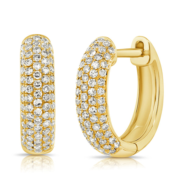 14K Yellow Gold Diamond Pave Huggie Earrings