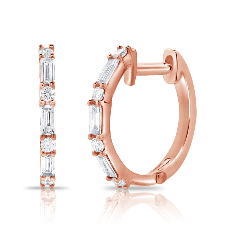14K Rose Gold Diamond Huggie Earrings