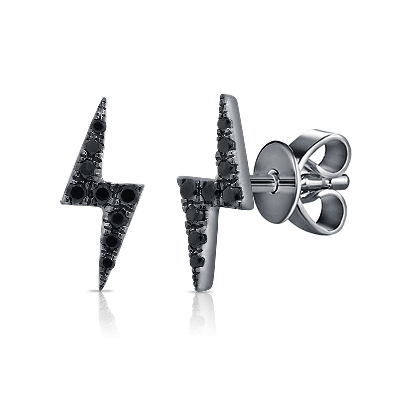 14K Black Rhodium and Black Diamond Lightning Bolt Stud Earrings