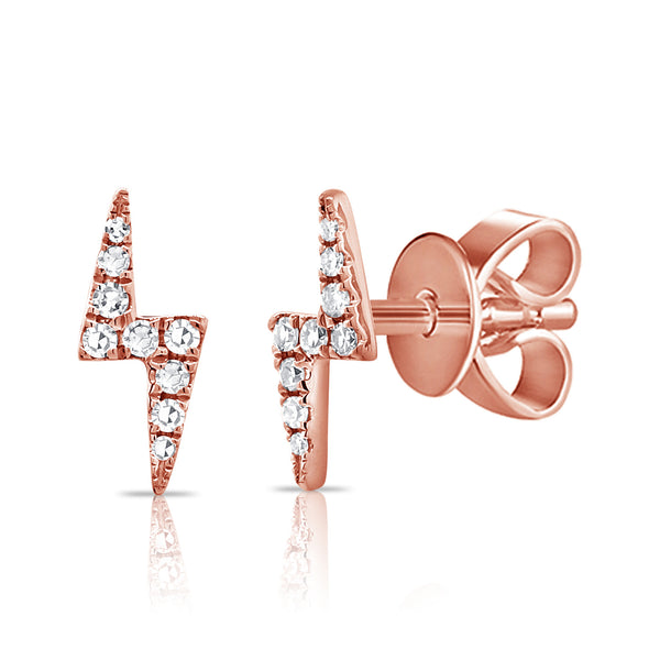 14K Rose Gold Diamond Lightning Bolt Stud Earrings-Earrings-Maurice's Jewelers-