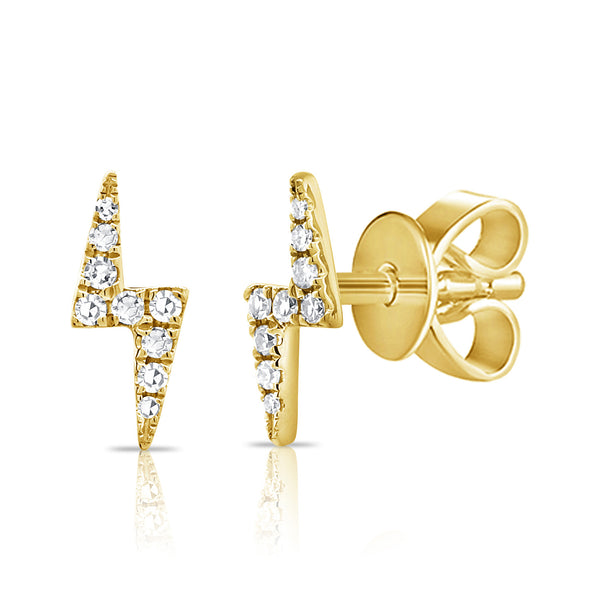 14K Yellow Gold Diamond Lightning Bolt Stud Earrings-EARRINGS-aaron jewelry-