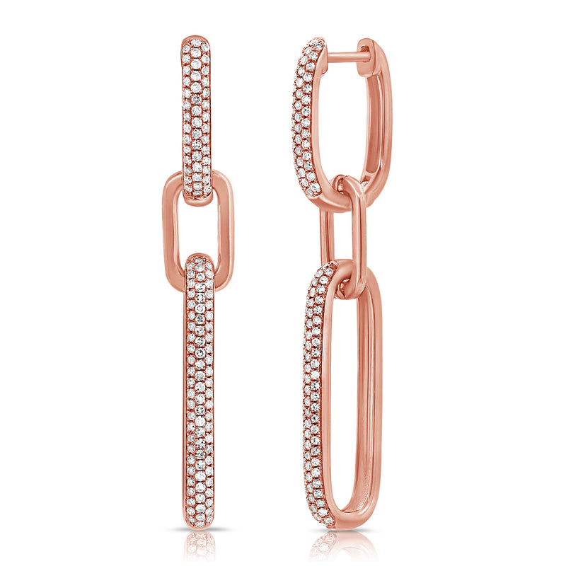 14K Rose Gold Diamond Pave Large Paper Link Earrings