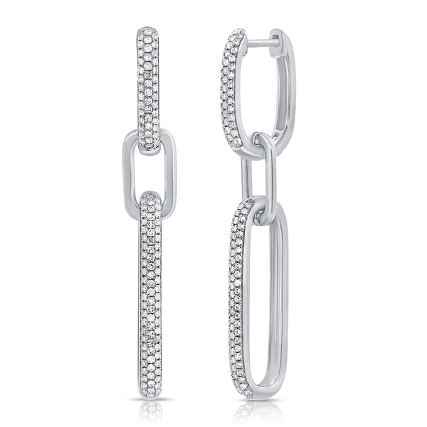 14K White Gold Diamond Pave Large Paper Link Earrings-EARRINGS-aaron jewelry-WHITE GOLD-