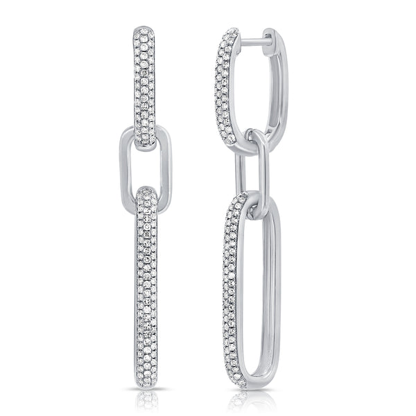 14K White Gold Diamond Pave Large Paper Link Earrings