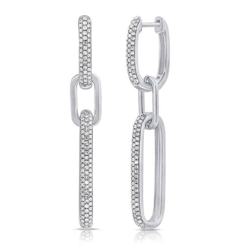 14K White Gold Diamond Pave Large Paper Link Earrings-EARRINGS-aaron jewelry-WHITE GOLD-