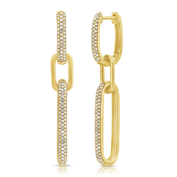 14K Yellow Gold Diamond Pave Large Paper Link Earrings