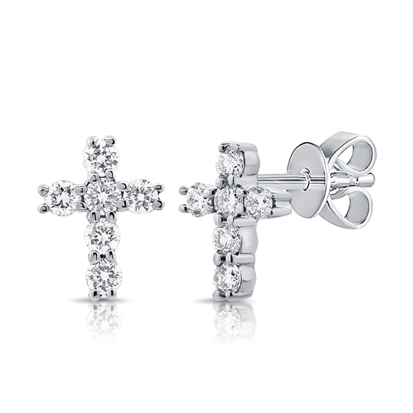 14K White Gold Diamond Cross Earrings-EARRINGS-Maurice's Jewelers-WHITE GOLD-