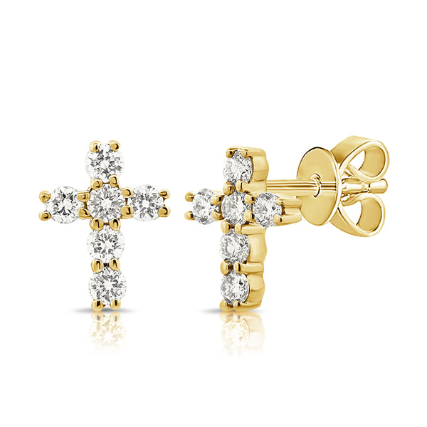 14K Yellow Gold Diamond Cross Earrings-EARRINGS-aaron jewelry-YELLOW GOLD-