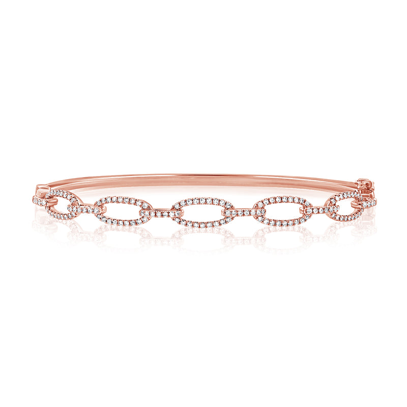 14K White Gold Diamond Oval Link Hinged Bangle-Bangles-aaron-ROSE GOLD-