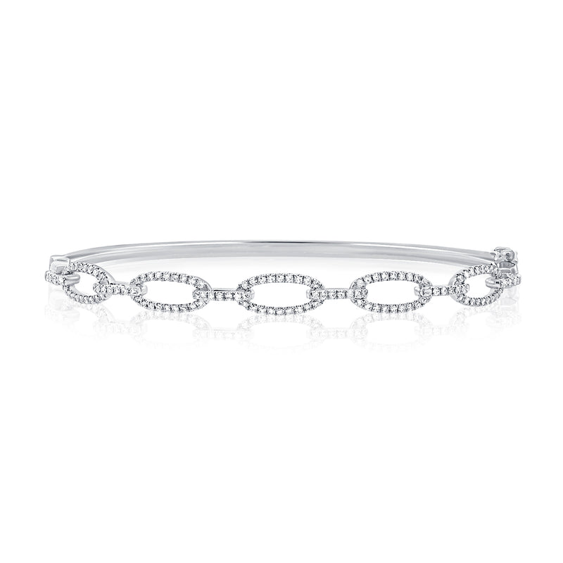 14K White Gold Diamond Oval Link Hinged Bangle-Bangles-aaron-WHITE GOLD-