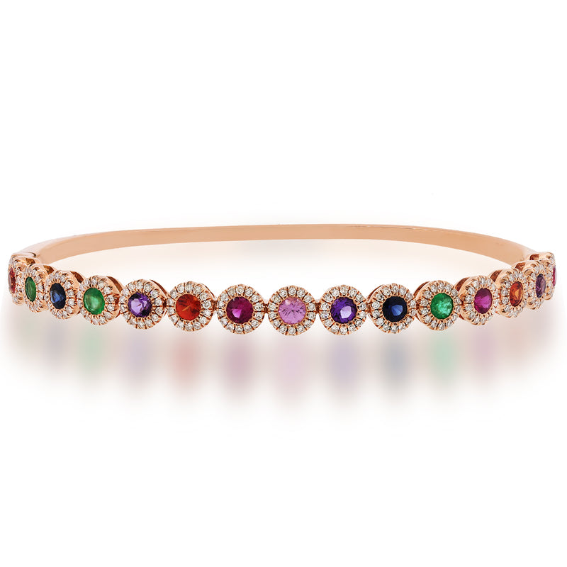 14K White Gold Diamond Halo + Color Stone Hinged Bangle-Bracelets-Maurice's Jewelers-ROSE GOLD-