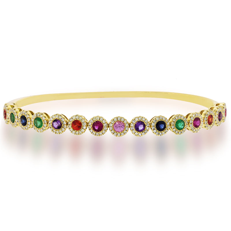 14K White Gold Diamond Halo + Color Stone Hinged Bangle-Bracelets-Maurice's Jewelers-YELLOW GOLD-