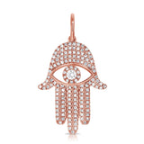 14K White Diamond Evil Eye X-Large Hamsa Pendant